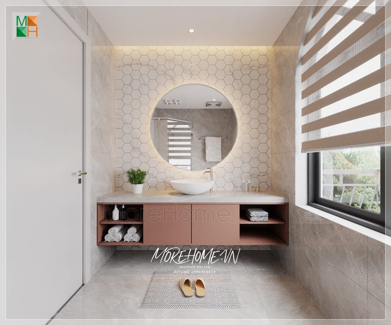 Gương phòng tắm đèn leb hình tròn hiện đại thu hút điểm nhấn riêng biệt cho không gian.