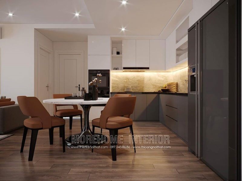 Mẫu tủ bếp gỗ công nghiệp màu trắng đẹp cho nhà hiện đại